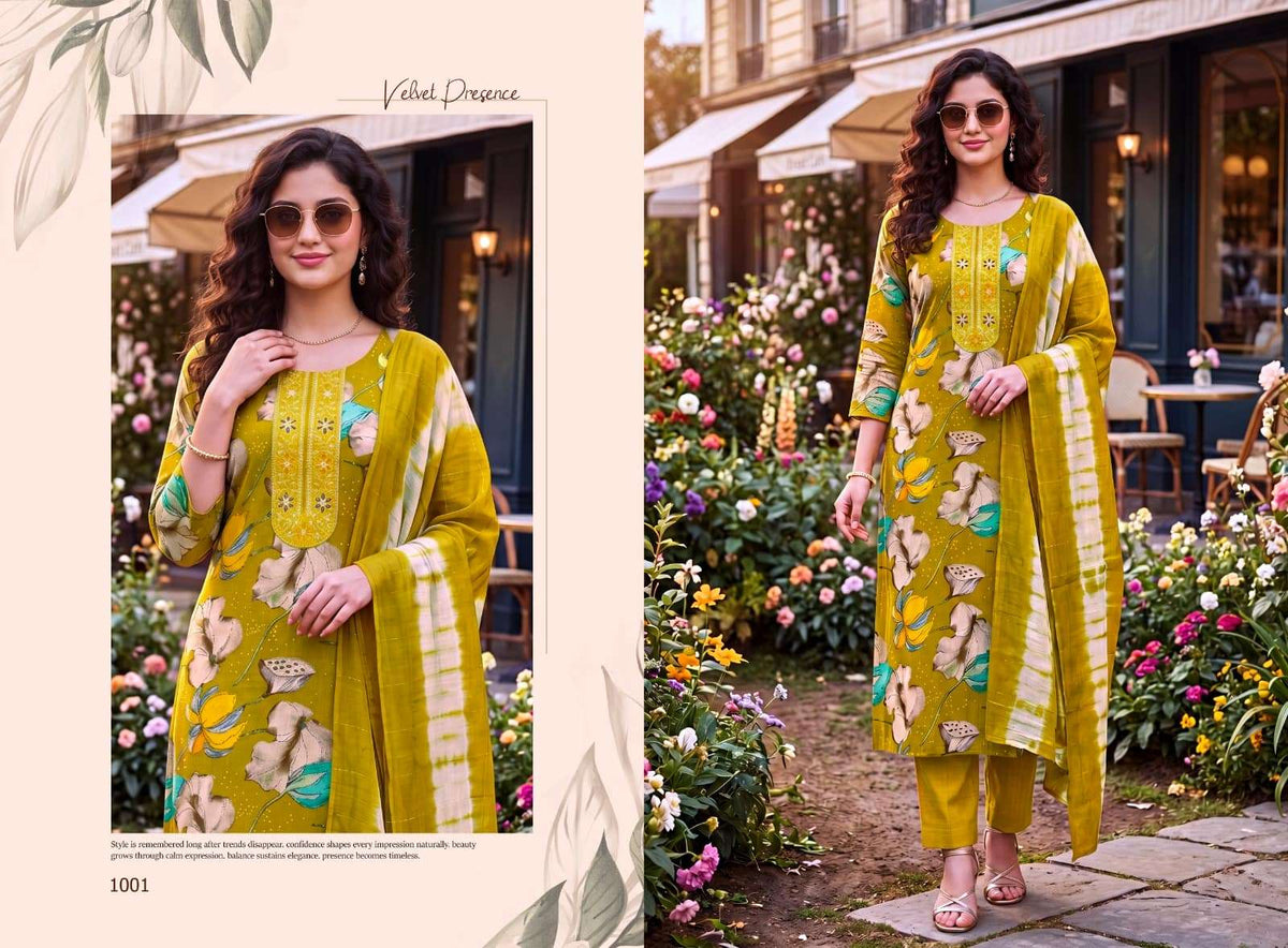 Ashwath Shruti Vatican Foil Print Readymade 3 Piece Kurti Set