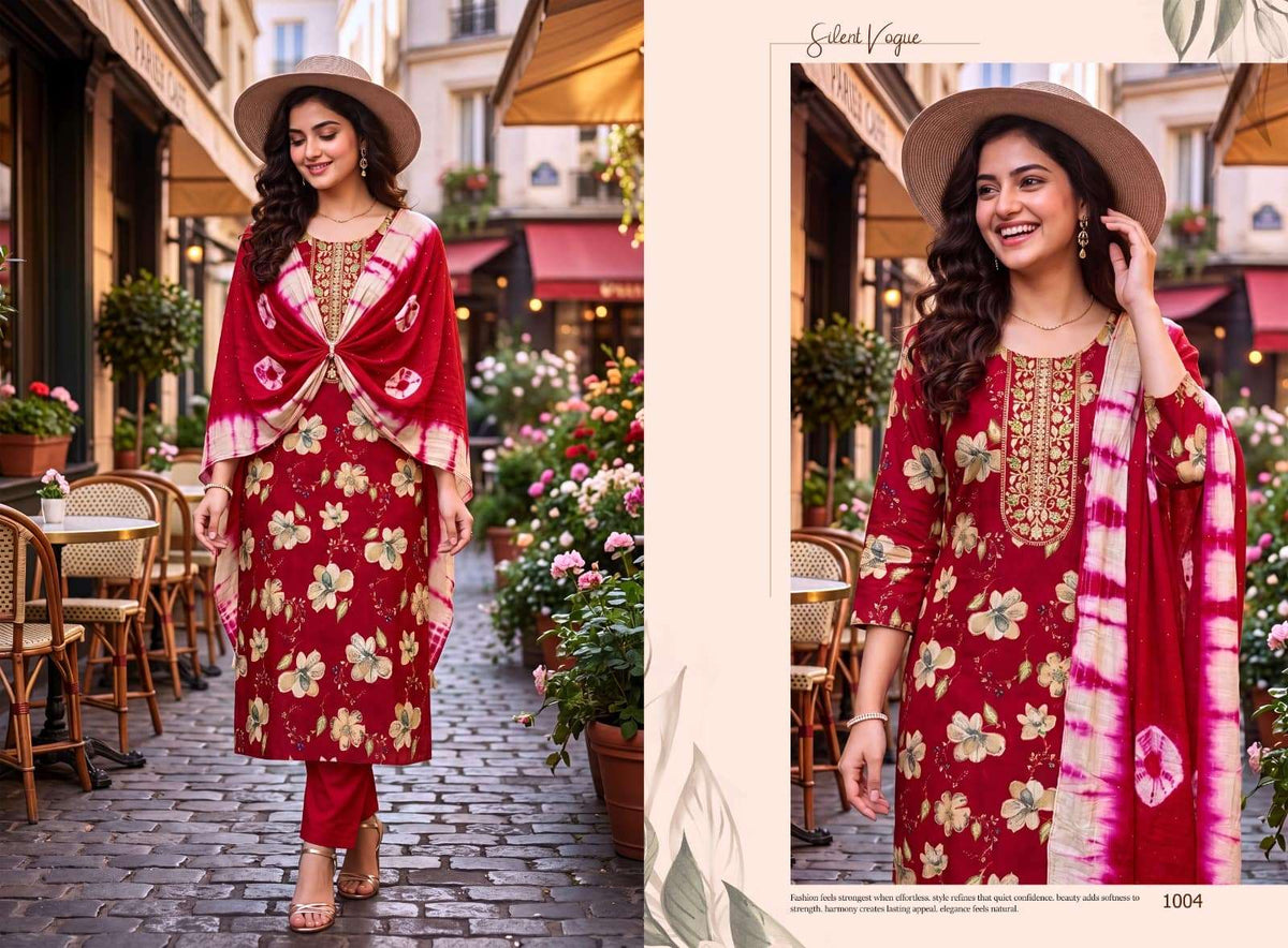 Ashwath Shruti Vatican Foil Print Readymade 3 Piece Kurti Set