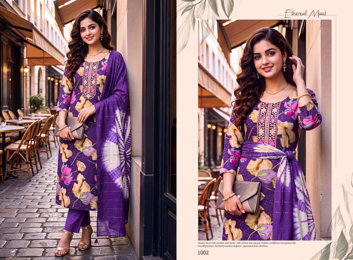 Ashwath Shruti Vatican Foil Print Readymade 3 Piece Kurti Set
