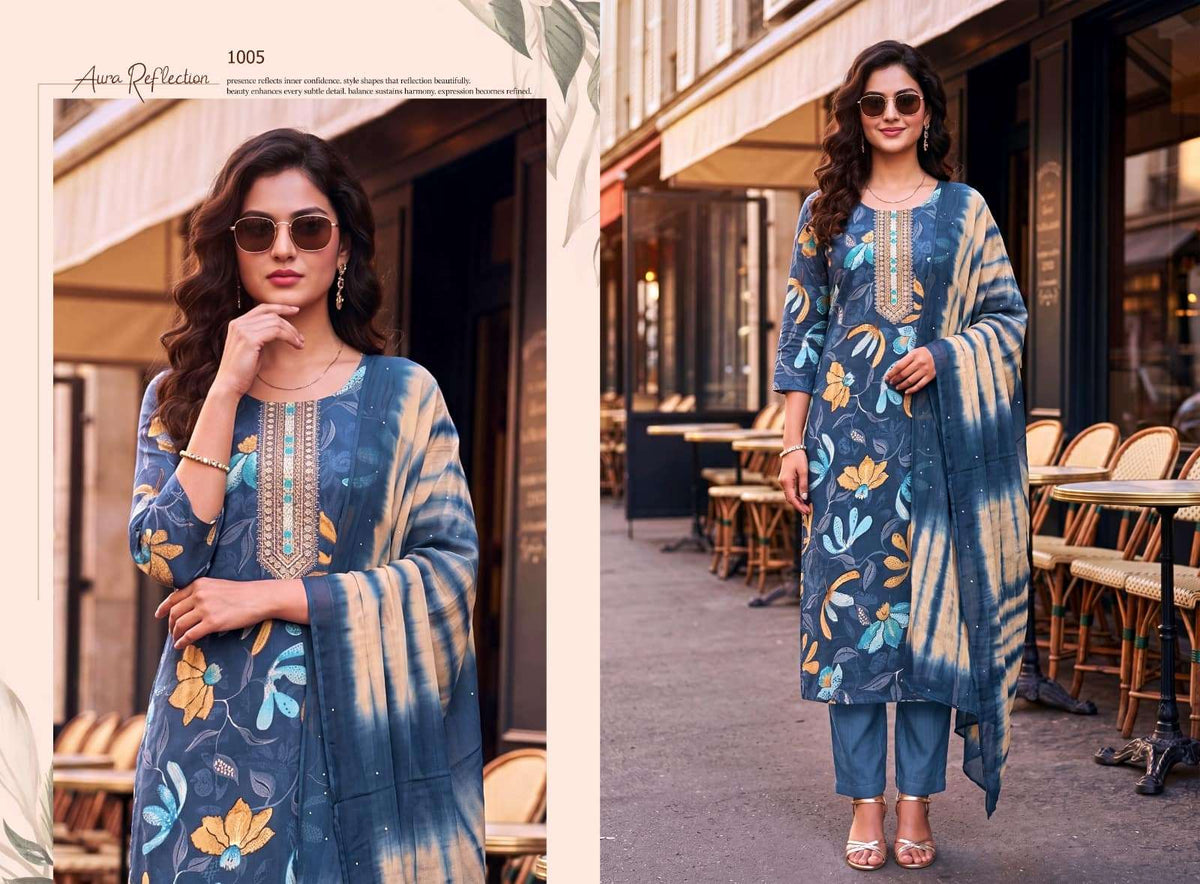 Ashwath Shruti Vatican Foil Print Readymade 3 Piece Kurti Set