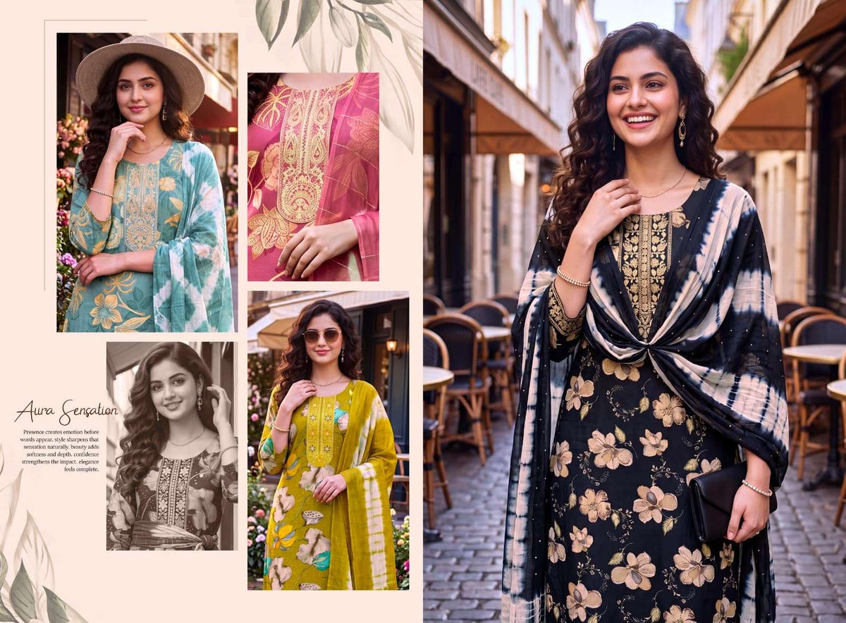 Ashwath Shruti Vatican Foil Print Readymade 3 Piece Kurti Set