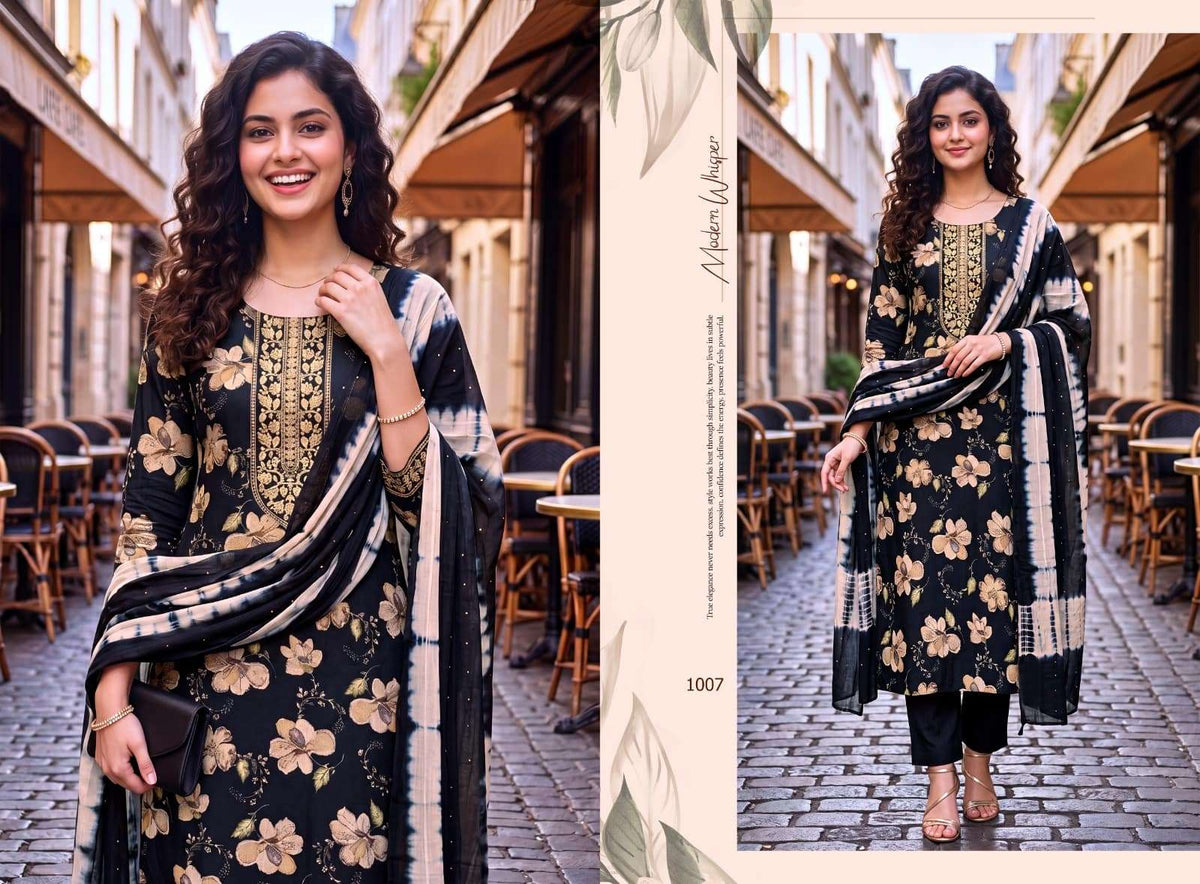 Ashwath Shruti Vatican Foil Print Readymade 3 Piece Kurti Set