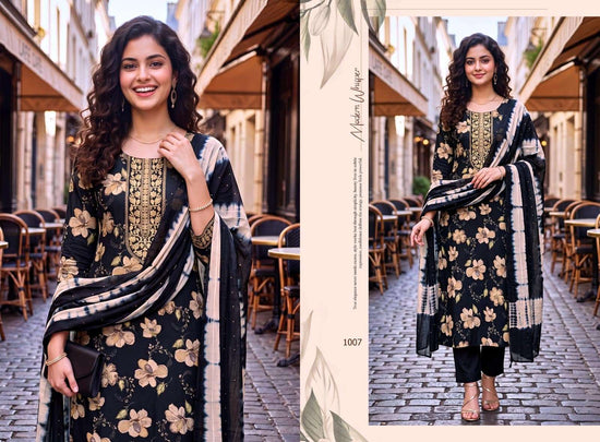 Ashwath Shruti Vatican Foil Print Readymade 3 Piece Kurti Set