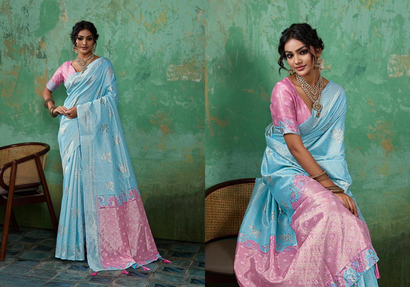 Amrah Wholesale Ast Blossom 1 Linen Cotton Saree