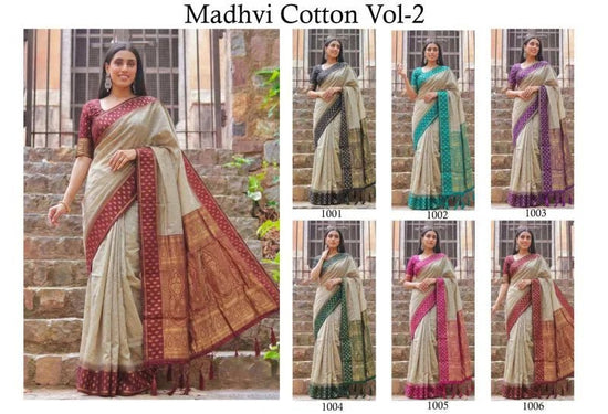 Ast Madhvi Cotton Vol 2 Cotton Silk Zari Border Saree - Amrah Wholesale