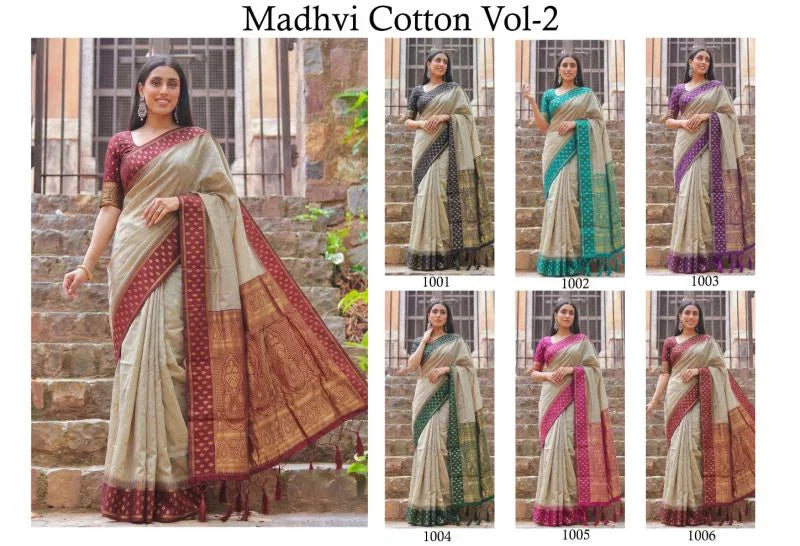 Ast Madhvi Cotton Vol 2 Cotton Silk Zari Border Saree
