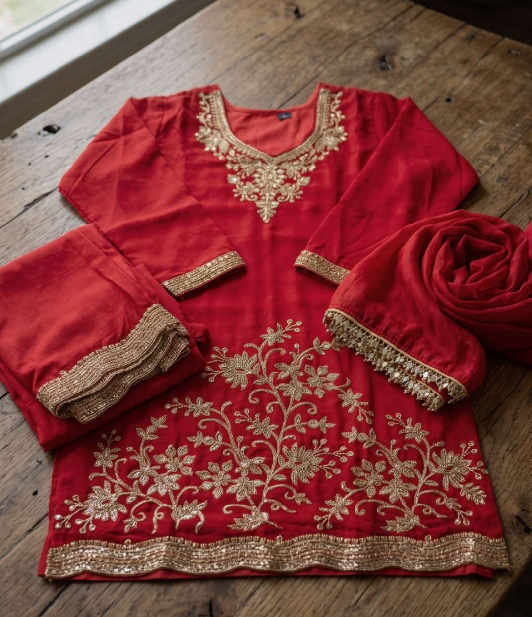 AURRAA HOOR Chinon Heavy Embroidery Stitched Suit Set