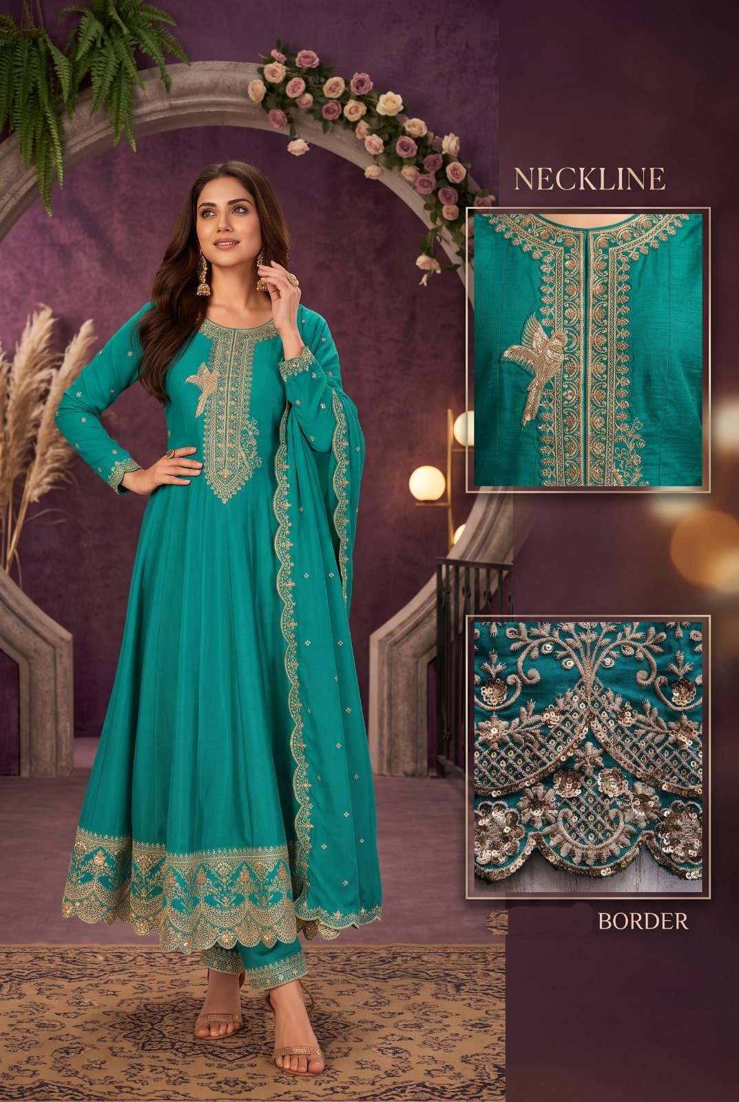 Aurraa Kaamini 001 To 004 Series Silk Embroidery Stitched Salwar Suit Set