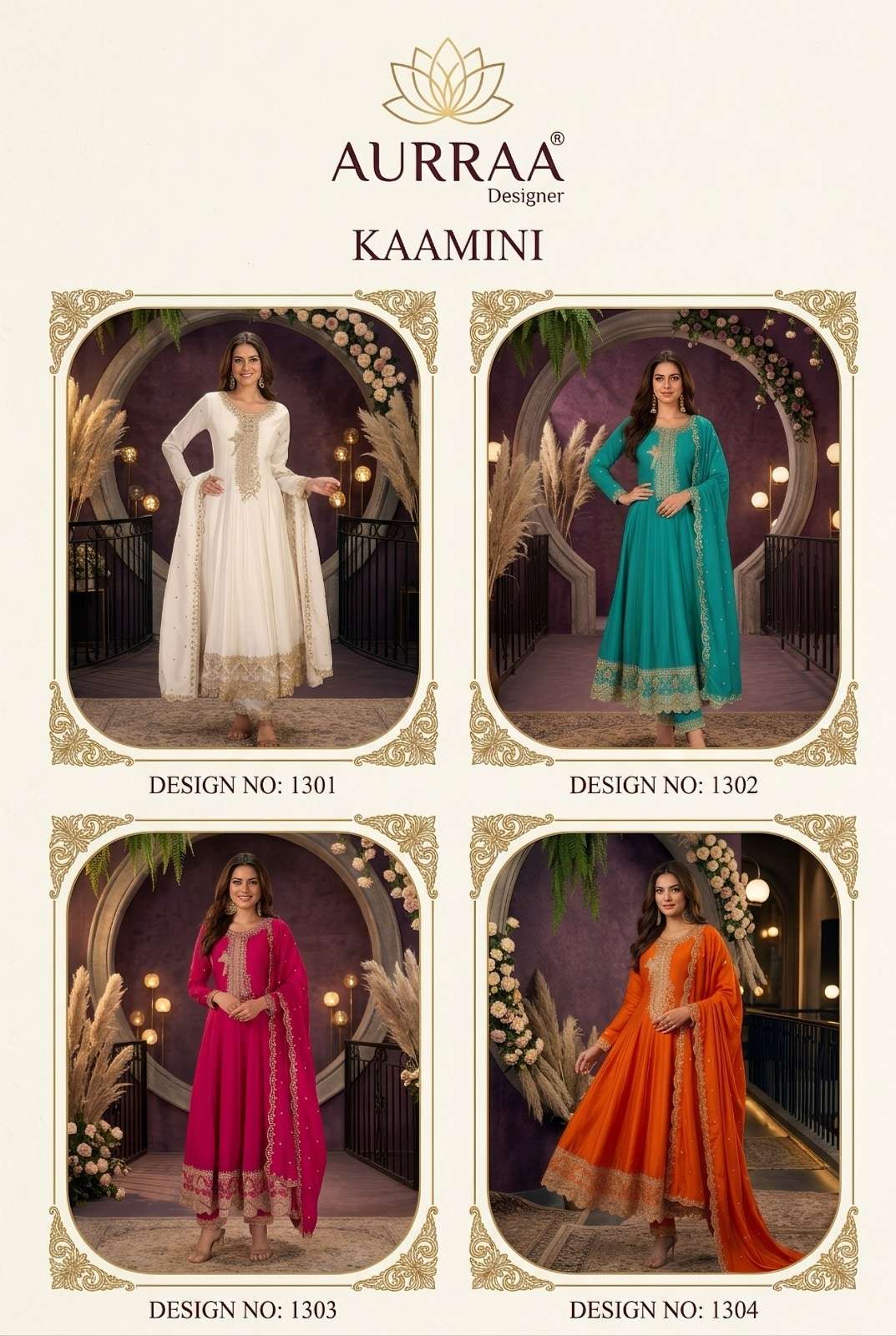 Aurraa Kaamini 001 To 004 Series Silk Embroidery Stitched Salwar Suit Set