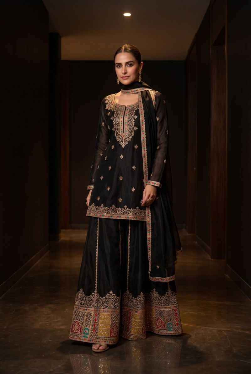 Aurraa Kathaa Premium Chinon Embroidered Kurti Pant Dupatta Set