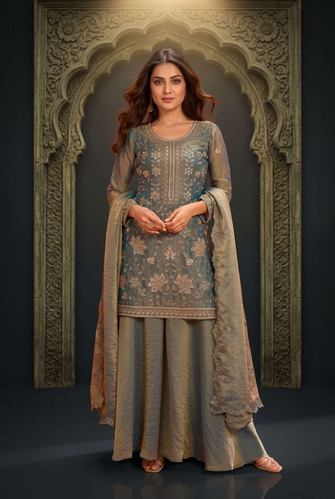 AURRAA KINJAL Moss Embroidered Pakistani Sharara Suit Set