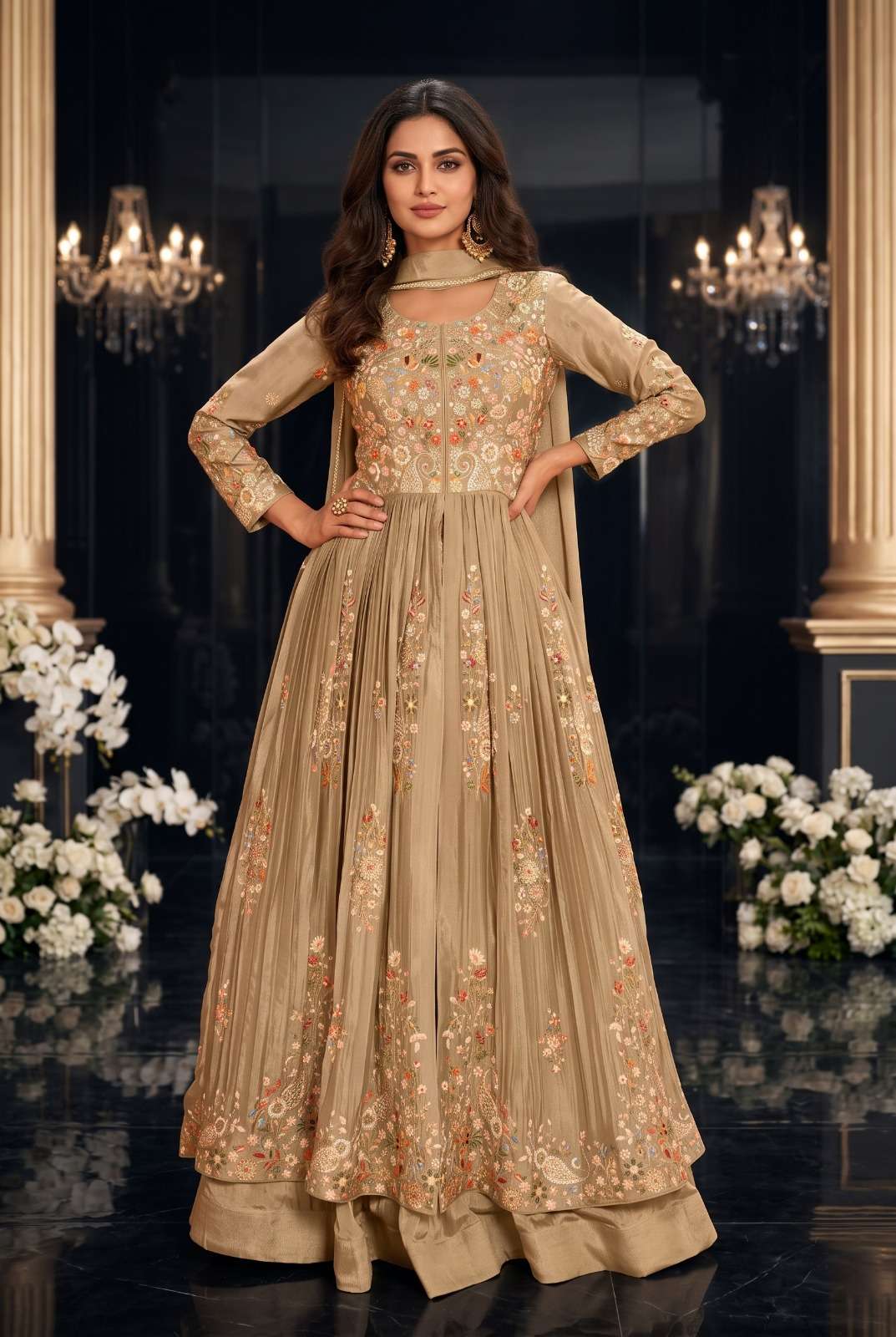 AURRAA MASTANI Chinon Silk Heavy Embroidery Anarkali Dress