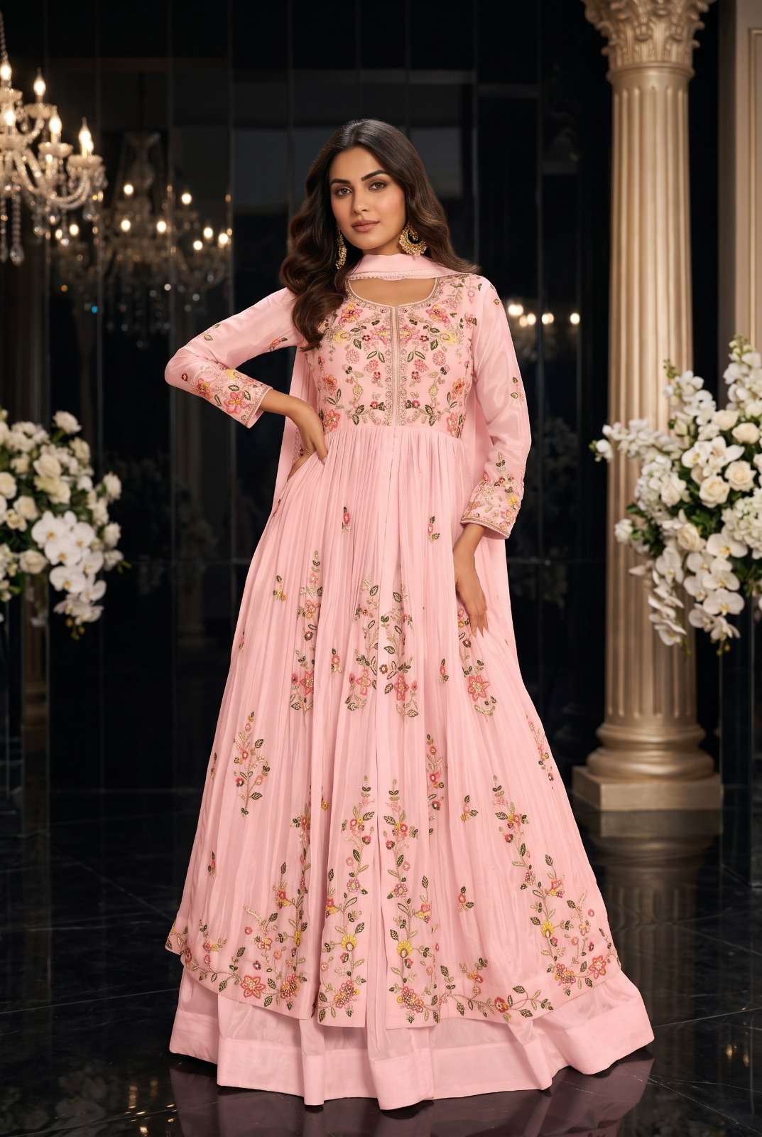 AURRAA MASTANI Chinon Silk Heavy Embroidery Anarkali Dress