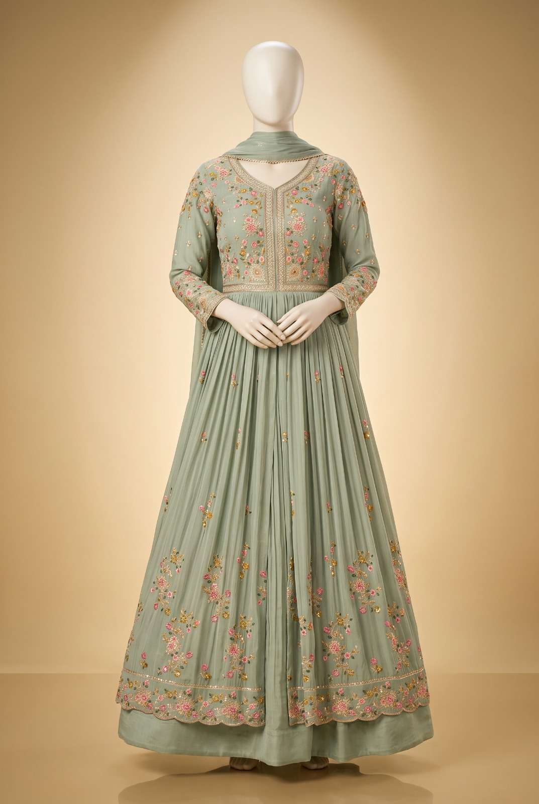 AURRAA MASTANI Chinon Silk Heavy Embroidery Anarkali Dress