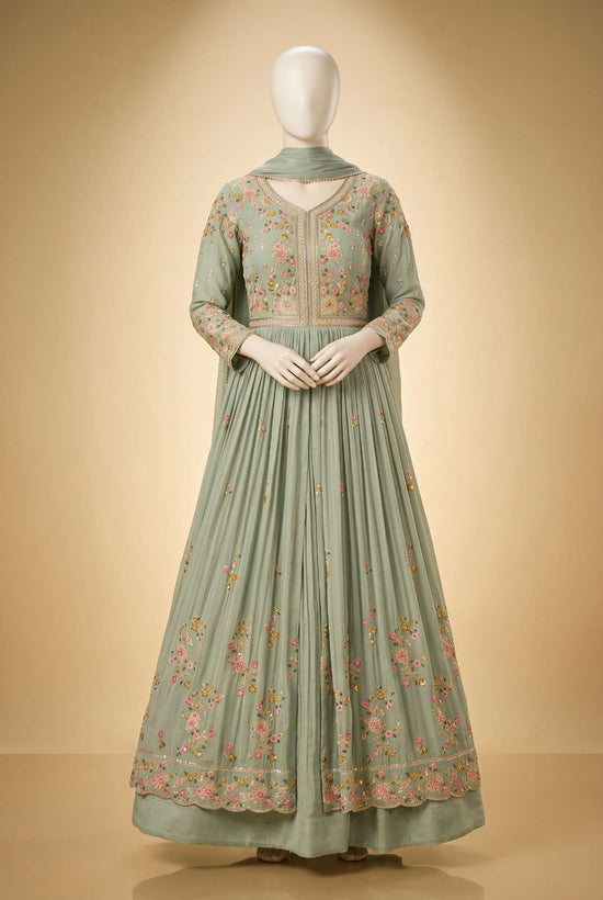 AURRAA MASTANI Chinon Silk Heavy Embroidery Anarkali Dress