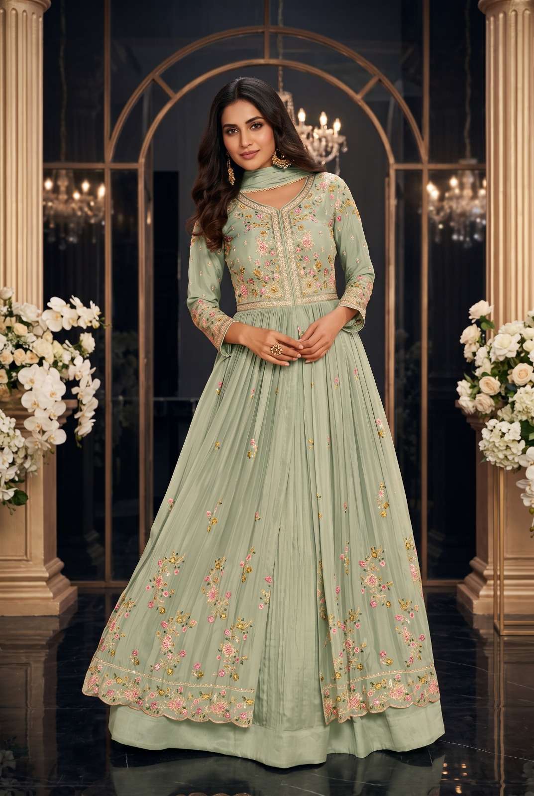 AURRAA MASTANI Chinon Silk Heavy Embroidery Anarkali Dress