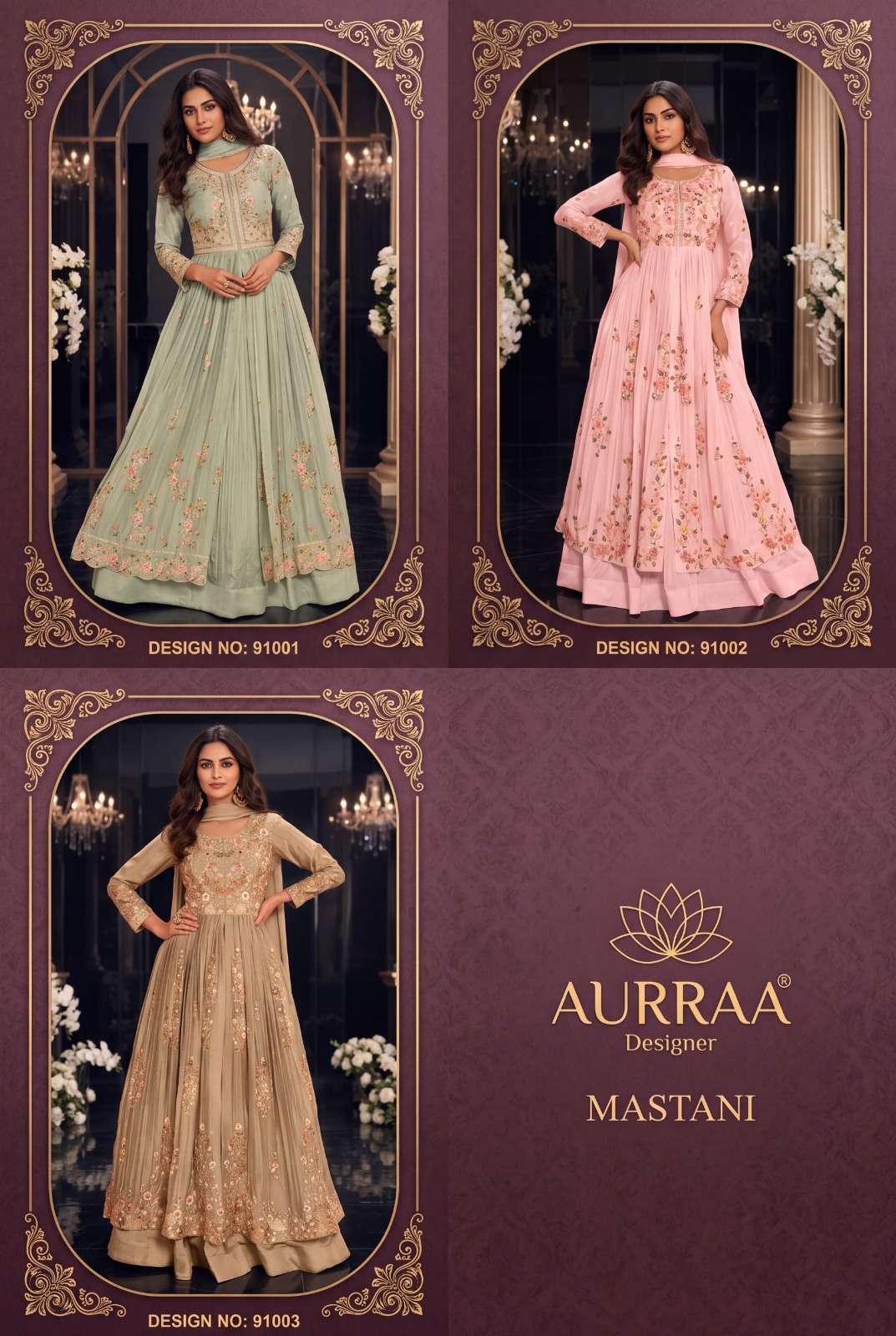 AURRAA MASTANI Chinon Silk Heavy Embroidery Anarkali Dress