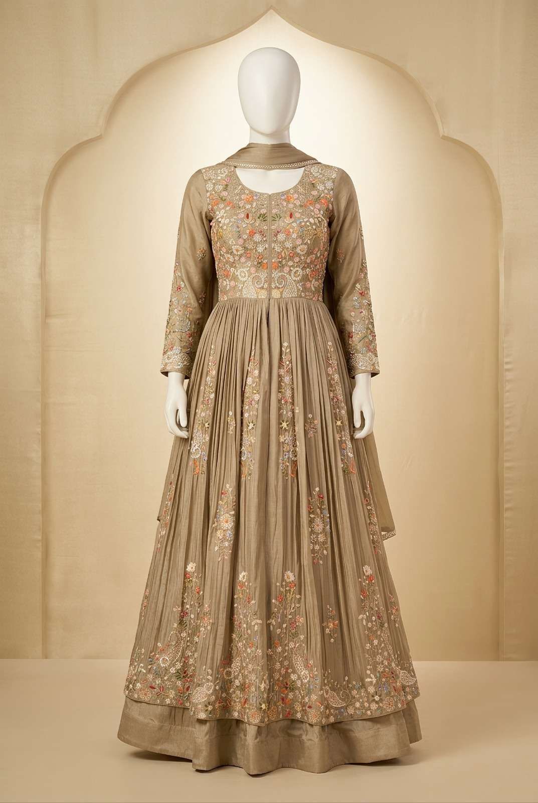 AURRAA MASTANI Chinon Silk Heavy Embroidery Anarkali Dress