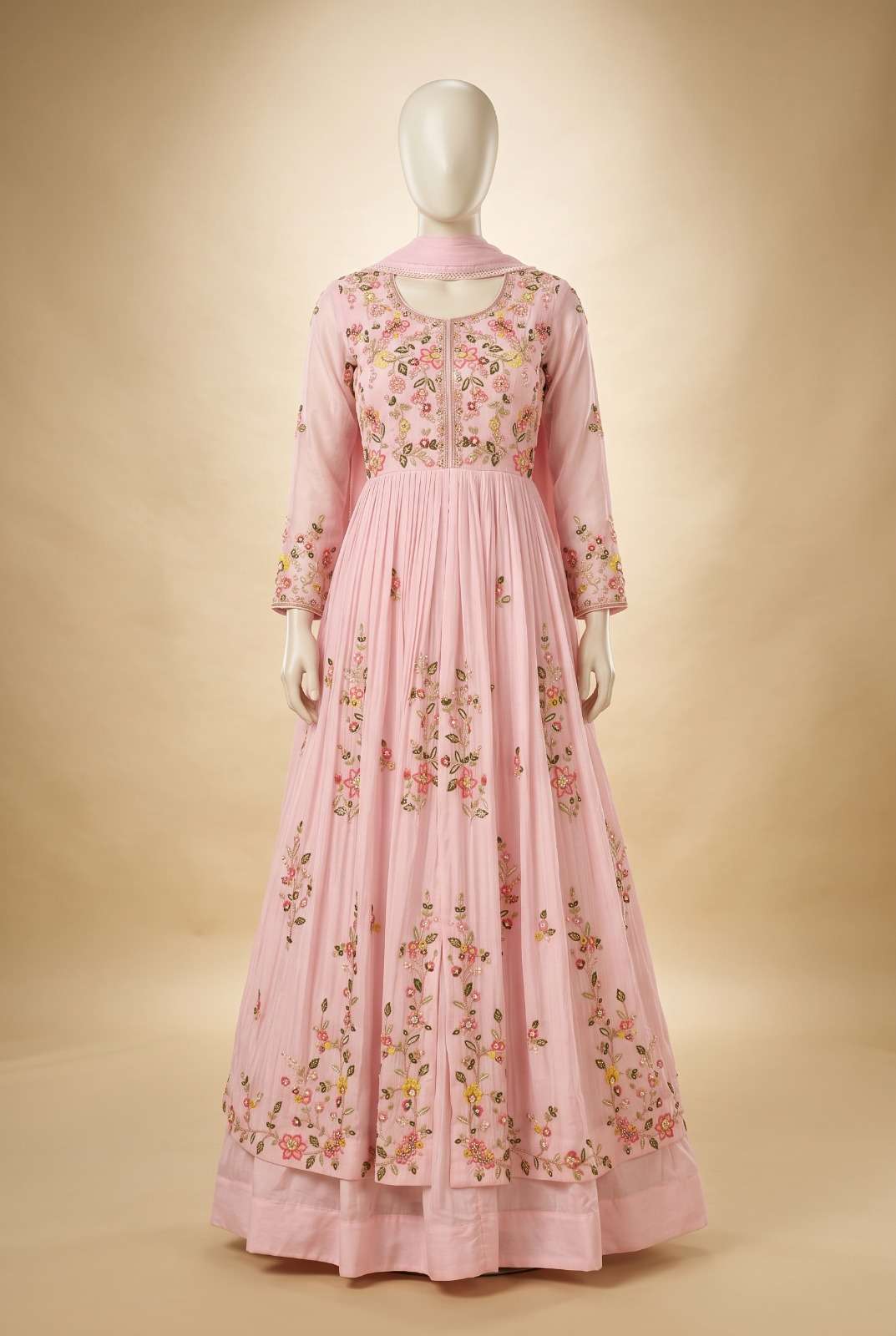 AURRAA MASTANI Chinon Silk Heavy Embroidery Anarkali Dress