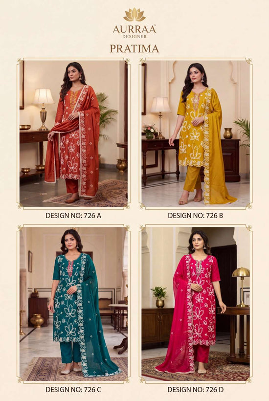 Aurraa Pratima Cotton Embroidered Ready To Wear Salwar Suits