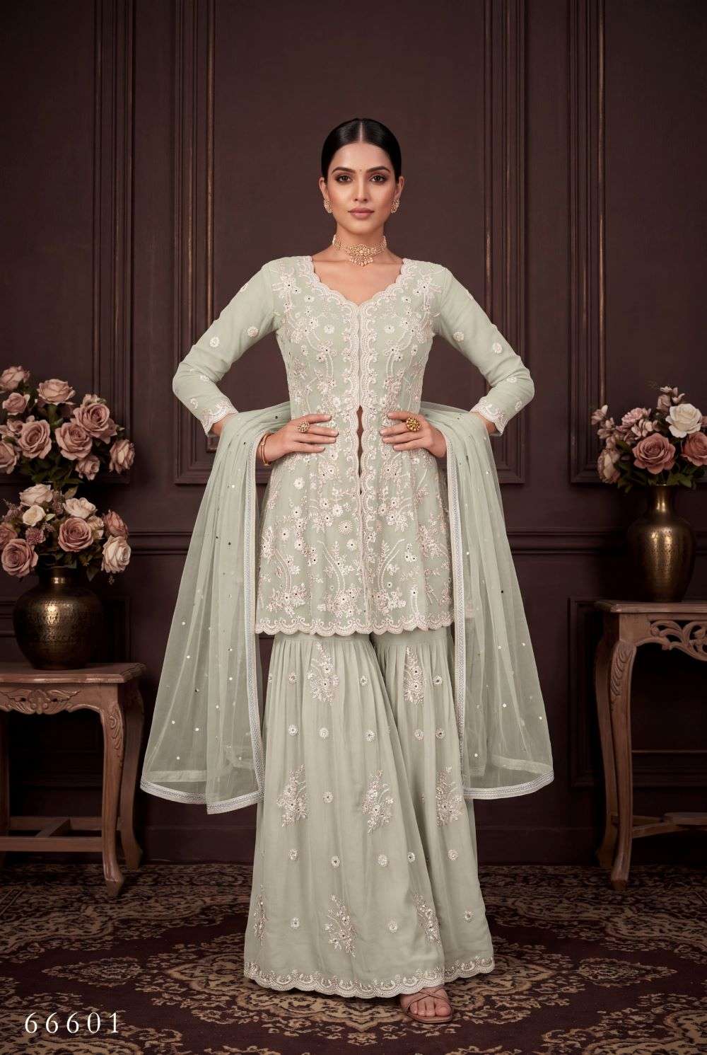 Aurraa Roshni-150 Georgette Embroidered Sharara Suit Set