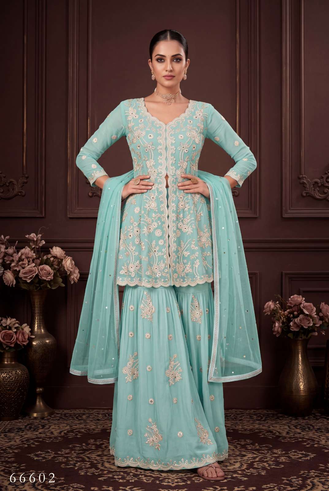 Aurraa Roshni-150 Georgette Embroidered Sharara Suit Set