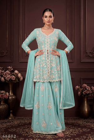 Aurraa Roshni-150 Georgette Embroidered Sharara Suit Set