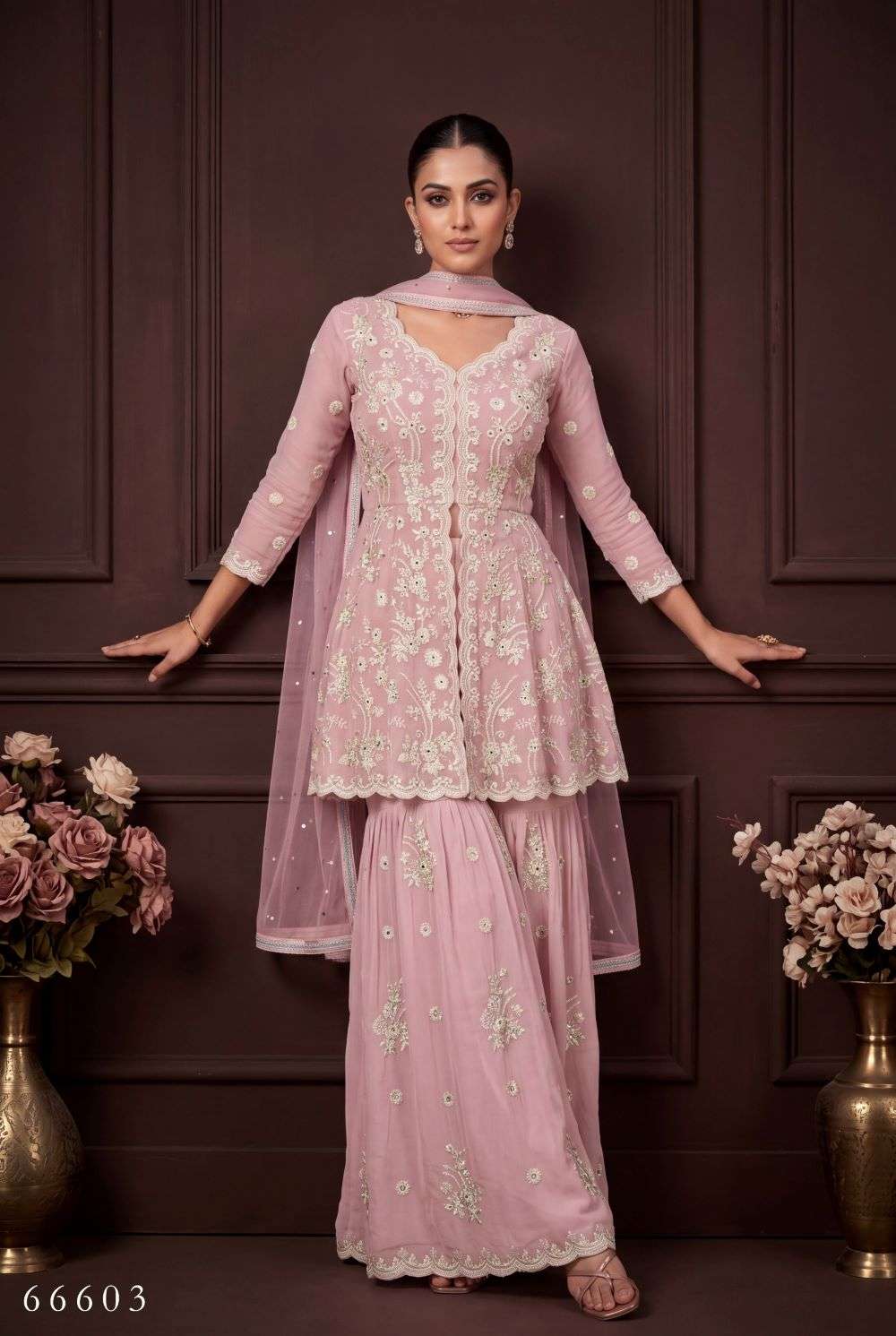 Aurraa Roshni-150 Georgette Embroidered Sharara Suit Set