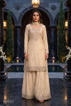 Aurraa Shikhaa Chinon Stitched Sharara Dresses Set