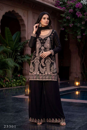 Aurraa Siddhi Chinon With Beads Work Readymade Sharara Suit Set