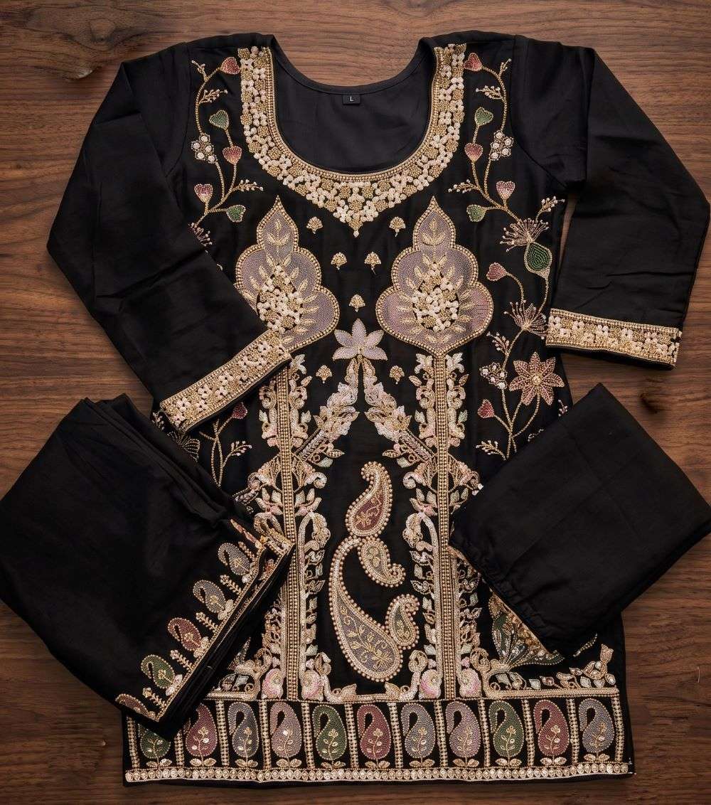 Aurraa Siddhi Chinon With Beads Work Readymade Sharara Suit Set