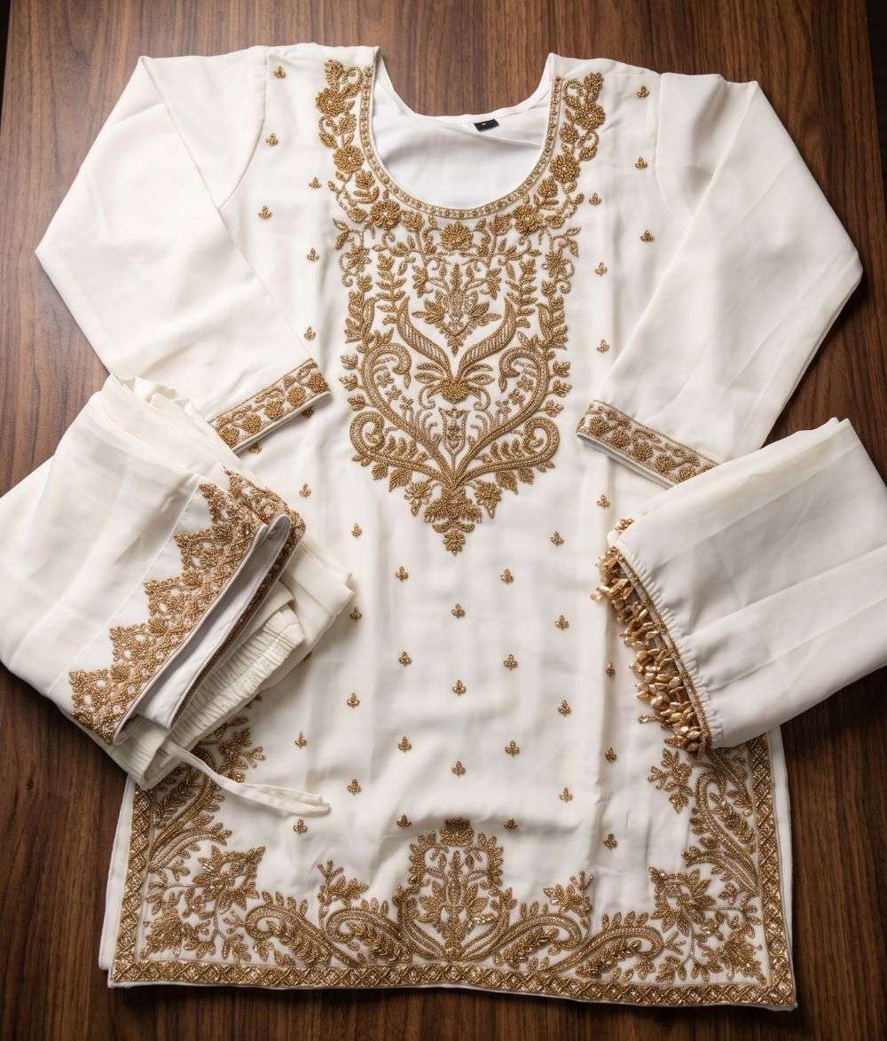 Aurraa Siddhi Chinon With Beads Work Readymade Sharara Suit Set
