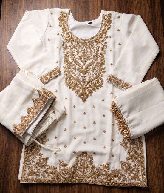 Aurraa Siddhi Chinon With Beads Work Readymade Sharara Suit Set