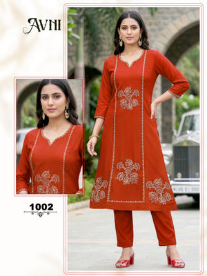 Amrah Wholesale Avni 1001 To 08 Vatican Embroidery Kurti Pant Set