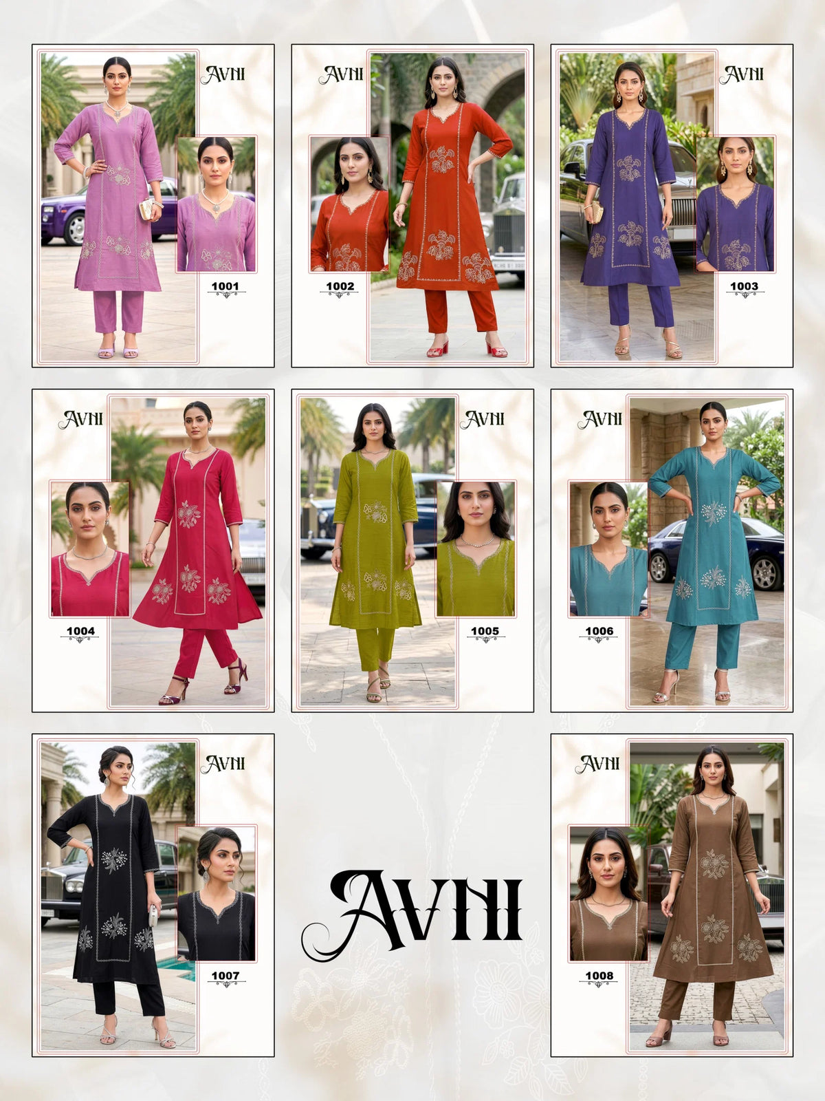 Amrah Wholesale Avni 1001 To 08 Vatican Embroidery Kurti Pant Set