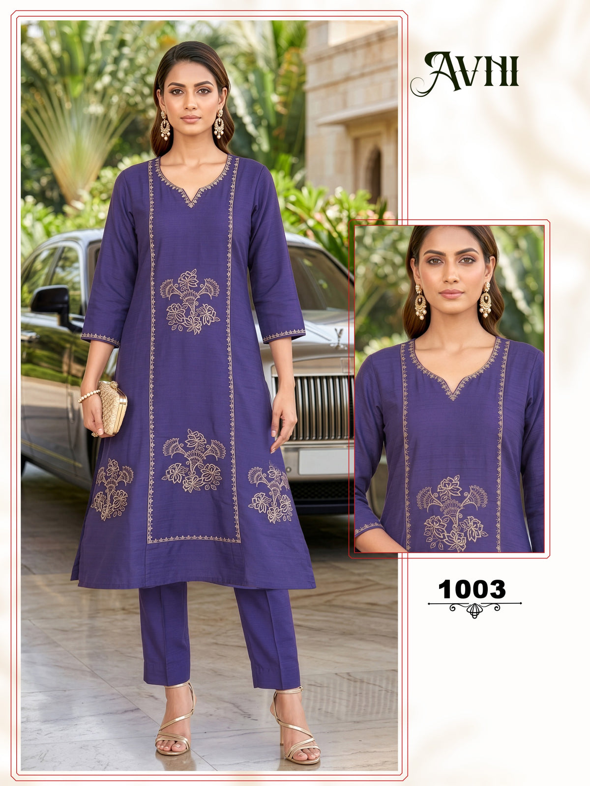 Amrah Wholesale Avni 1001 To 08 Vatican Embroidery Kurti Pant Set