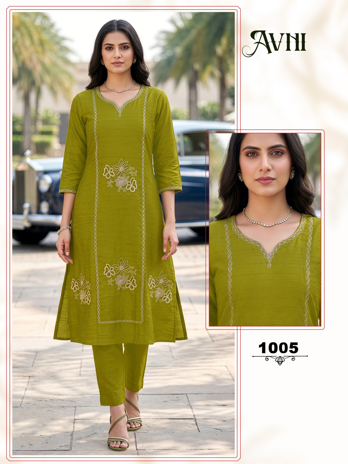 Amrah Wholesale Avni 1001 To 08 Vatican Embroidery Kurti Pant Set