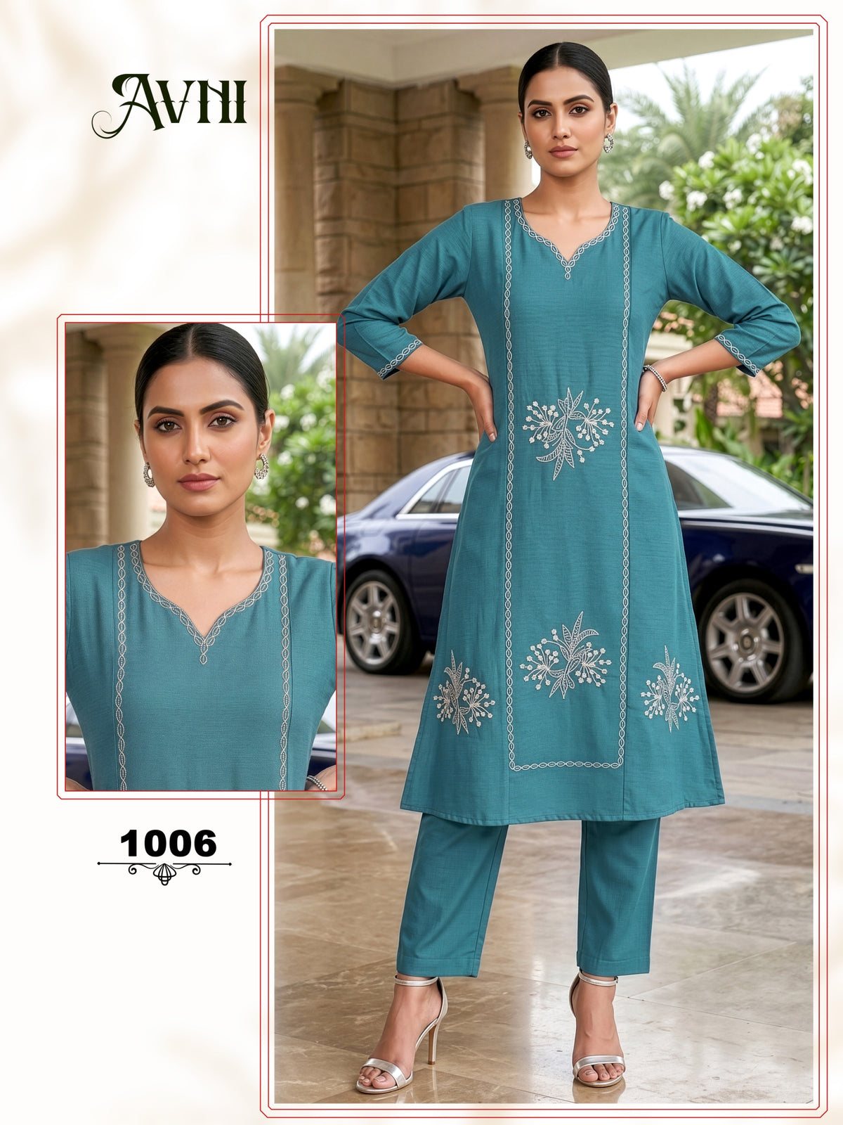 Amrah Wholesale Avni 1001 To 08 Vatican Embroidery Kurti Pant Set