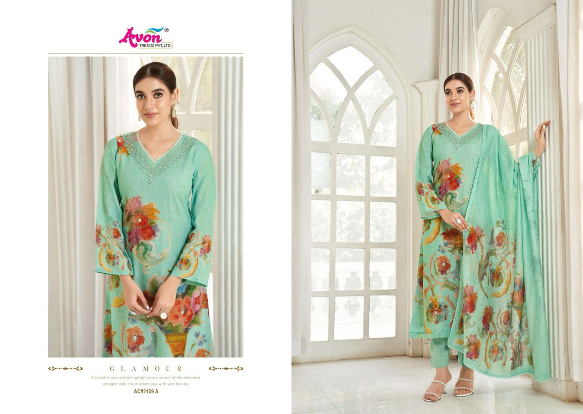 Avon Trendz Art And Craft Cotton Linen Dress Material - Amrah Wholesale