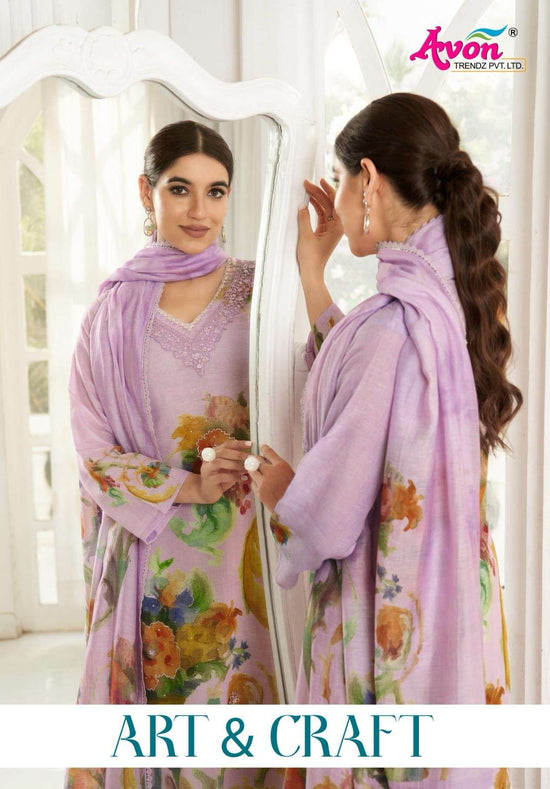 Avon Trendz Art And Craft Cotton Linen Dress Material - Amrah Wholesale