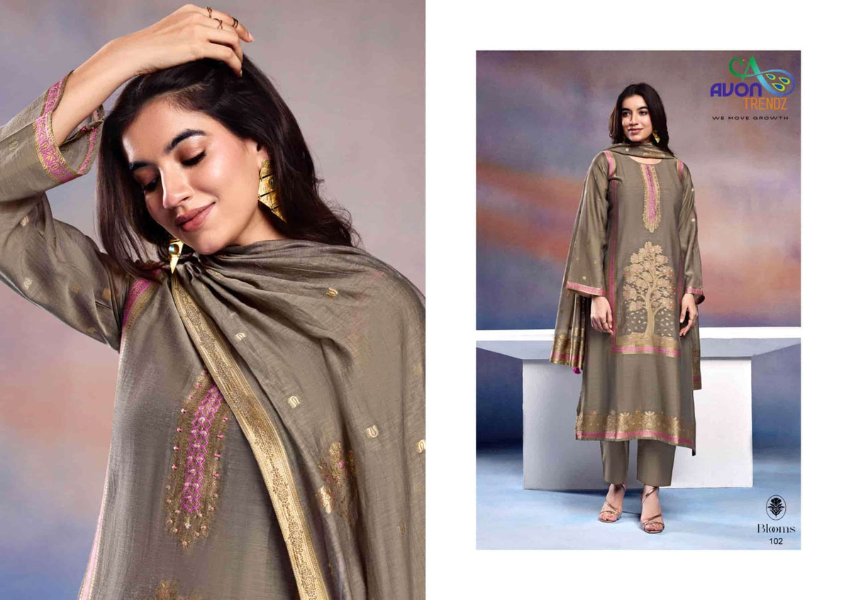 Avon Trendz Blooms Mul Mul Woven Dress Material