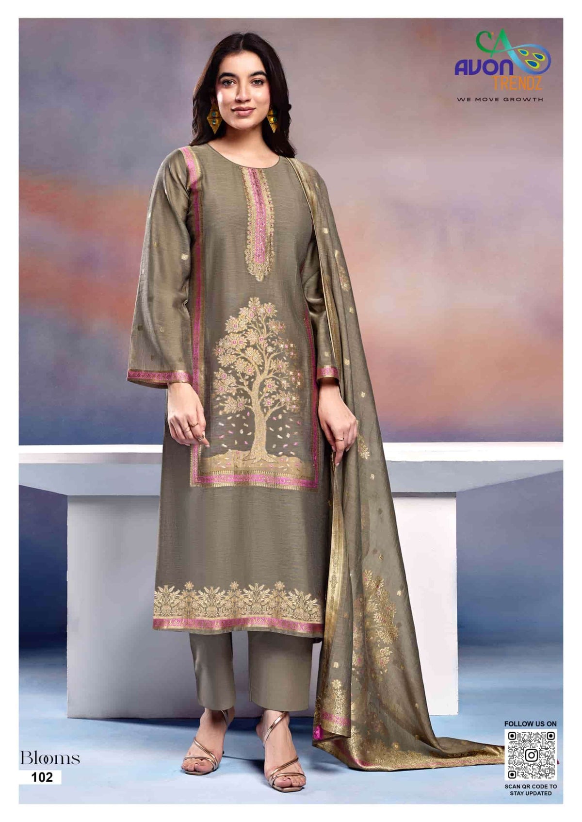 Avon Trendz Blooms Mul Mul Woven Dress Material
