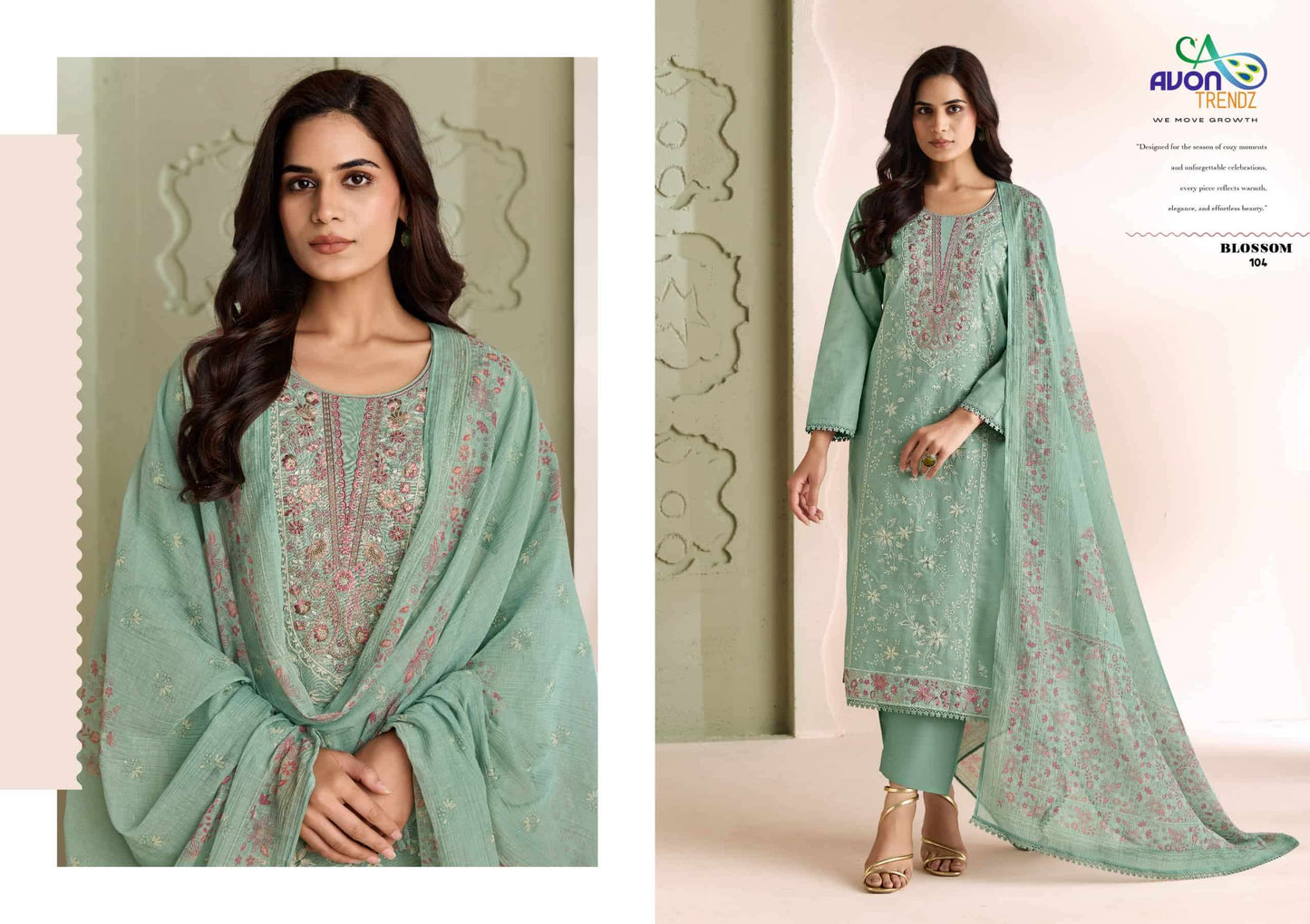 Avon Trendz Blossom Linen Embroidered Dress Material Wholesale