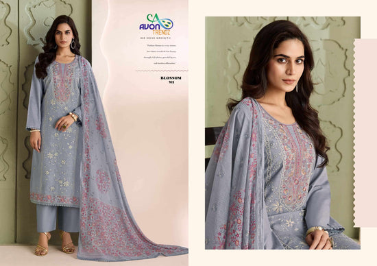 Avon Trendz Blossom Linen Embroidered Dress Material Wholesale