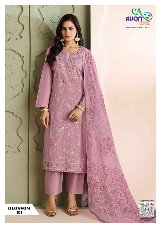 Avon Trendz Blossom Linen Embroidered Dress Material Wholesale