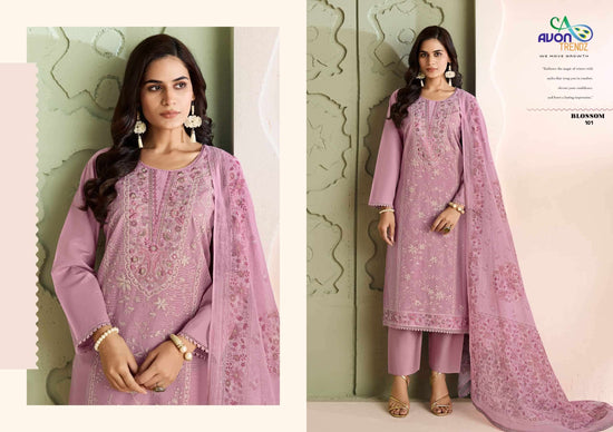 Avon Trendz Blossom Linen Embroidered Dress Material Wholesale