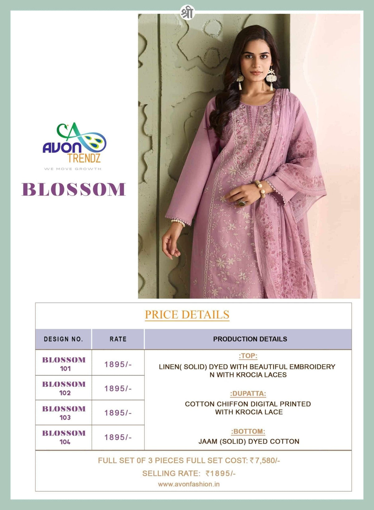 Avon Trendz Blossom Linen Embroidered Dress Material Wholesale - Amrah Wholesale