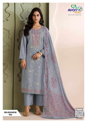 Avon Trendz Blossom Linen Embroidered Dress Material Wholesale - Amrah Wholesale