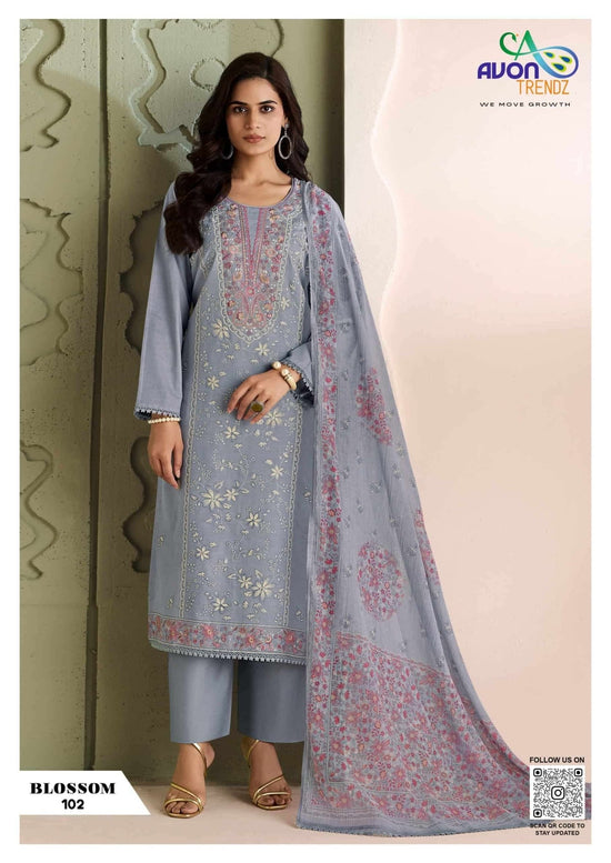 Avon Trendz Blossom Linen Embroidered Dress Material Wholesale - Amrah Wholesale