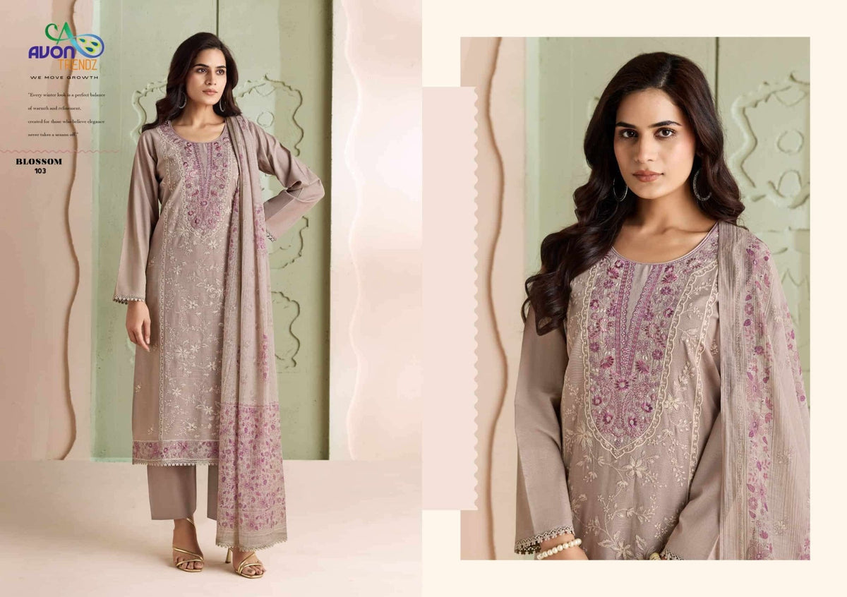 Avon Trendz Blossom Linen Embroidered Dress Material Wholesale - Amrah Wholesale